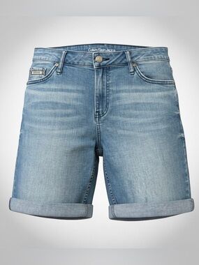 Calvin Klein Jeans City Short Denim Shorts Women Size 12 Stretch Blue Mid Rise